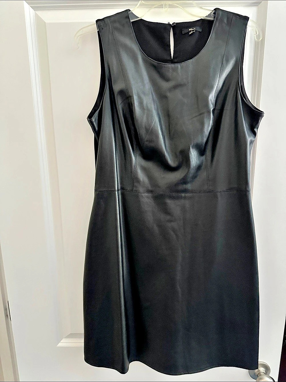 Medium.Medium.LaFleur Black vegan leather front Mini Dress Size Medium Like New
